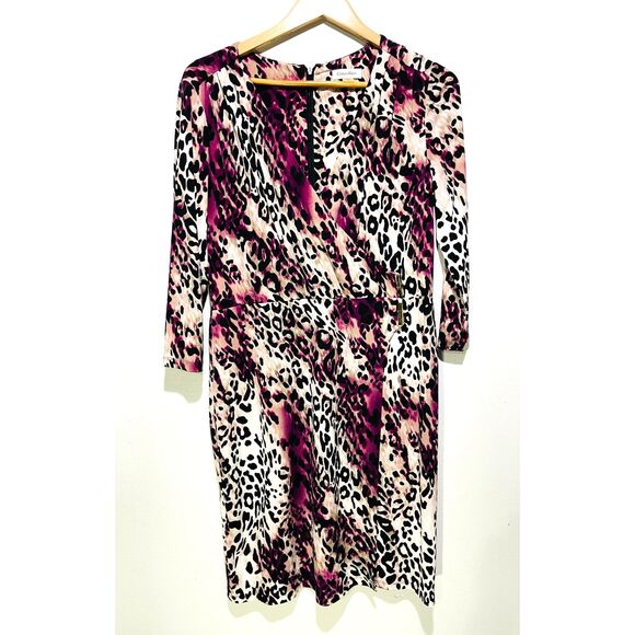 Calvin Klein wrap dress animal print career wear office siren business women 12 - Picture 1 of 6